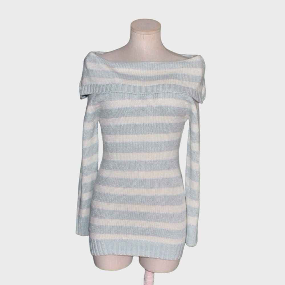 NWT BONGO Metallic Lurex Striped Off Shoulder‎ Tunic Sweater